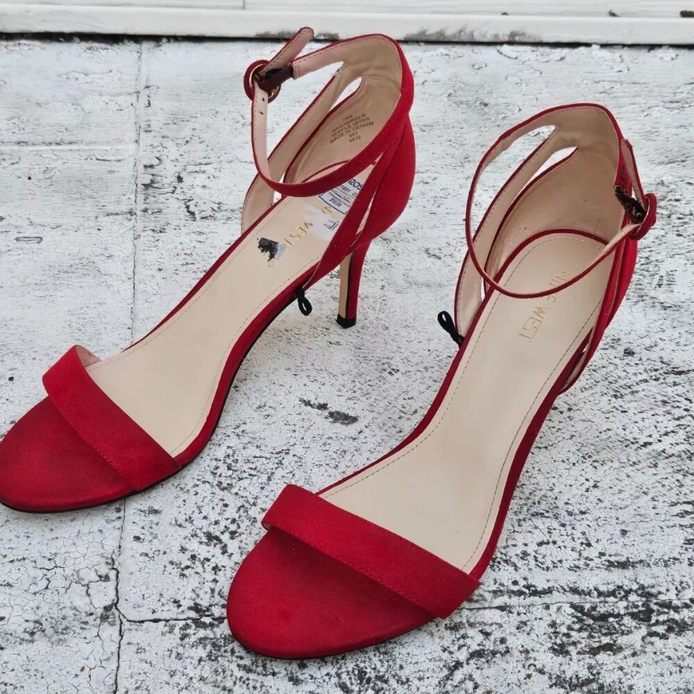 Nine West Women Heel Sandal Red Textile Upper Shoes Size 10M - Picture 3 of 11